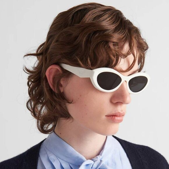 NEW Prada PR26ZS 17K08Z Talc White Dark Grey Oval Women Sunglasses - Picture 1 of 11